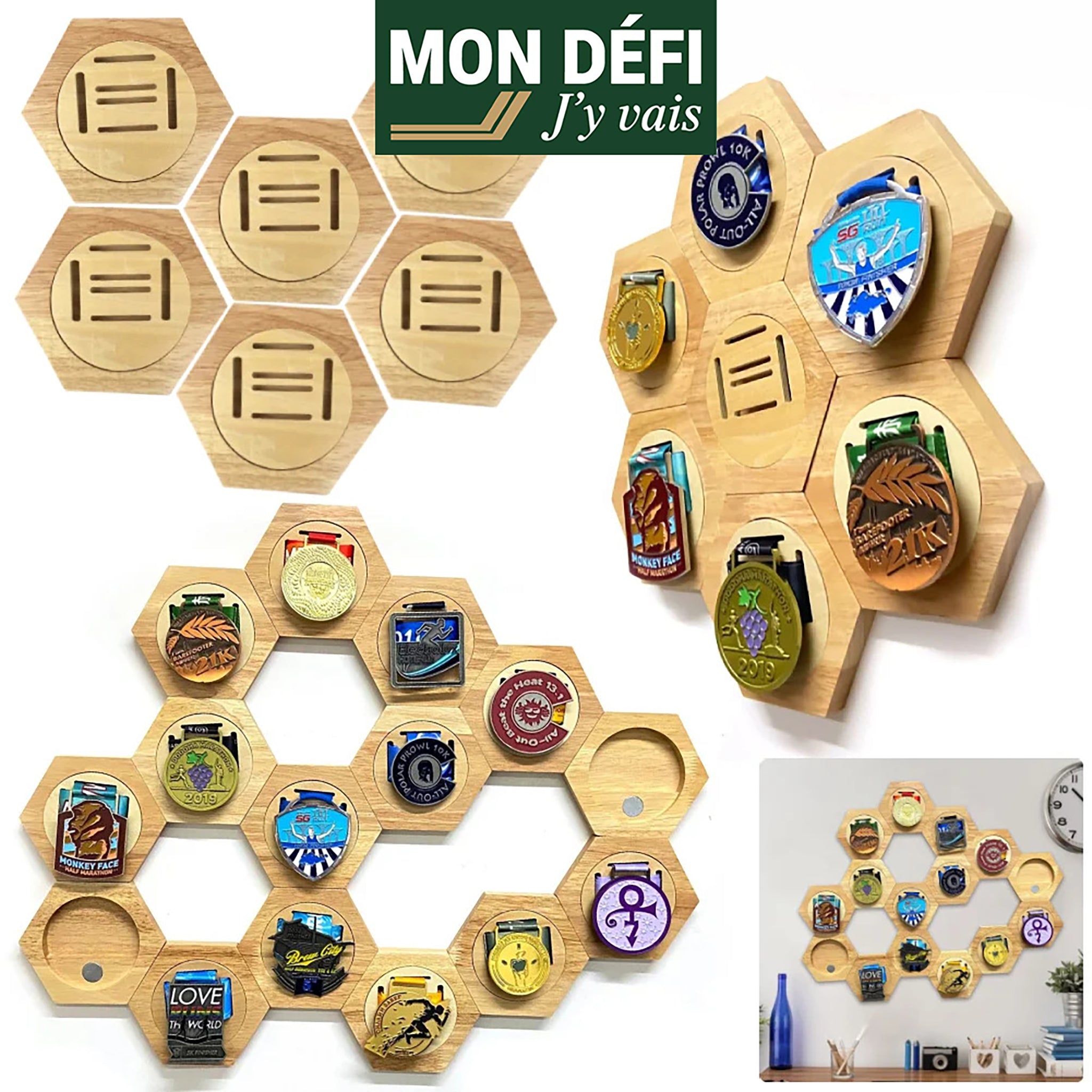 Pack de 5 porte-médailles en bois