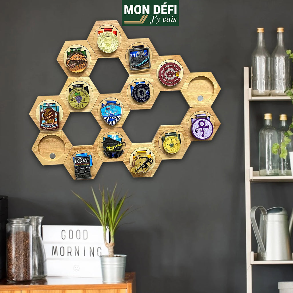 Pack de 5 porte-médailles en bois